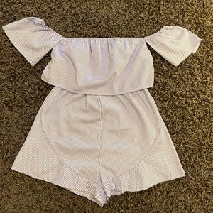 Blue with white stripes romper